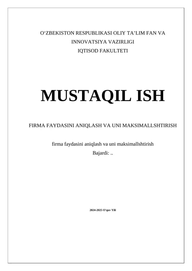 Firma faydasini aniqlash va uni maksimallashtirish