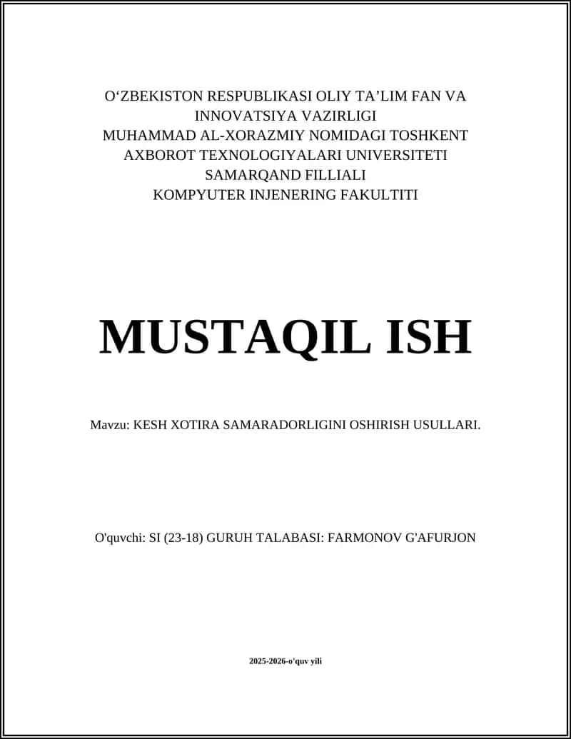 KESH XOTIRA SAMARADORLIGINI OSHIRISH USULLARI