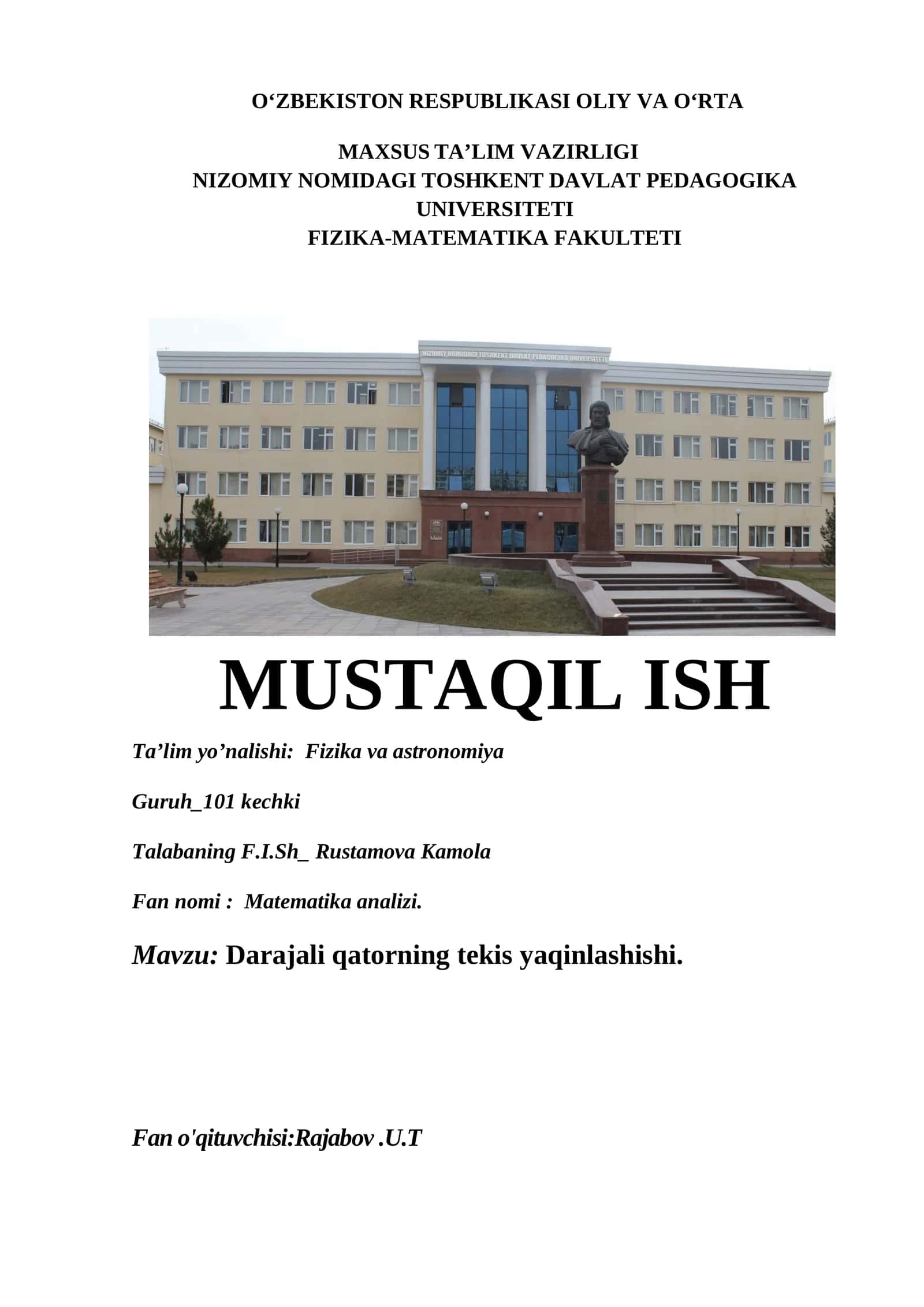 Darajali Qatorning Tekis Yaqinlashishi