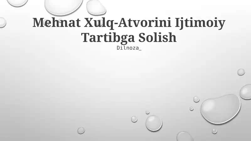 Mehnat Xulq-Atvorini Ijtimoiy Tartibga Solish