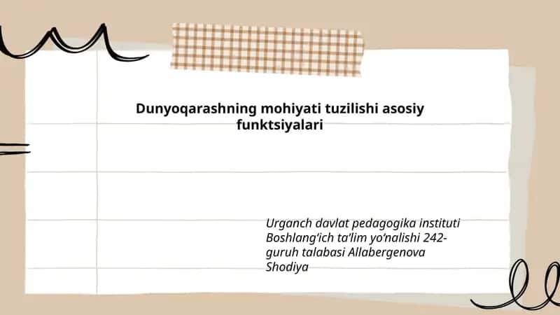 Dunyoqarashning mohiyati tuzilishi asosiy funktsiyalari