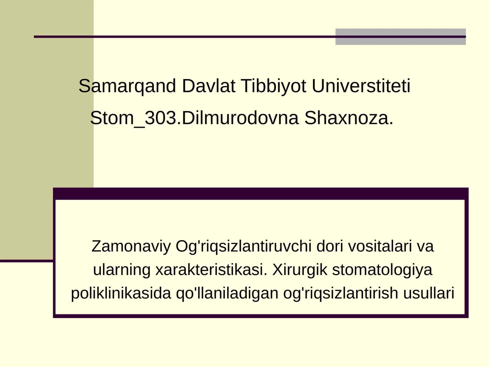 Zamonaviy Og'riqsizlantiruvchi Dorivo Ssitalari vaularning Xarakteristikasi