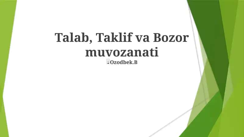 Talab, Taklif va Bozor muvozanati