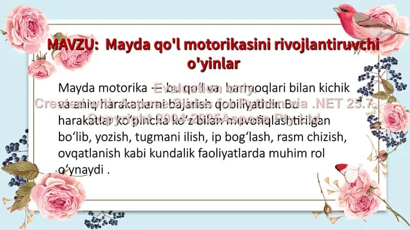 Mayda motorikasini rivojlantiruvchi o'yinlar