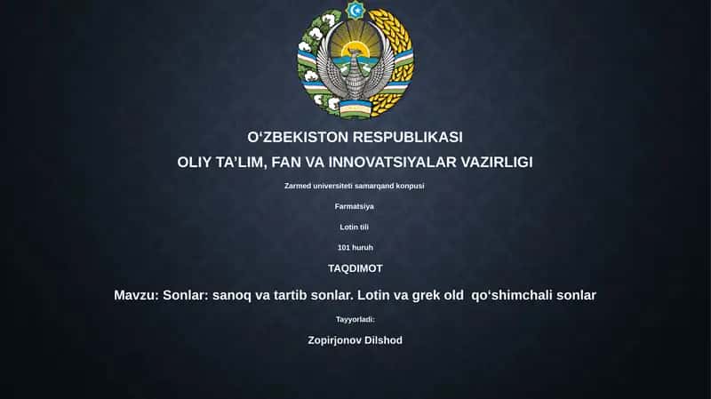 Sonlar: sanoq va tartib sonlar. Lotin va grek old qoʻshimchali sonlar