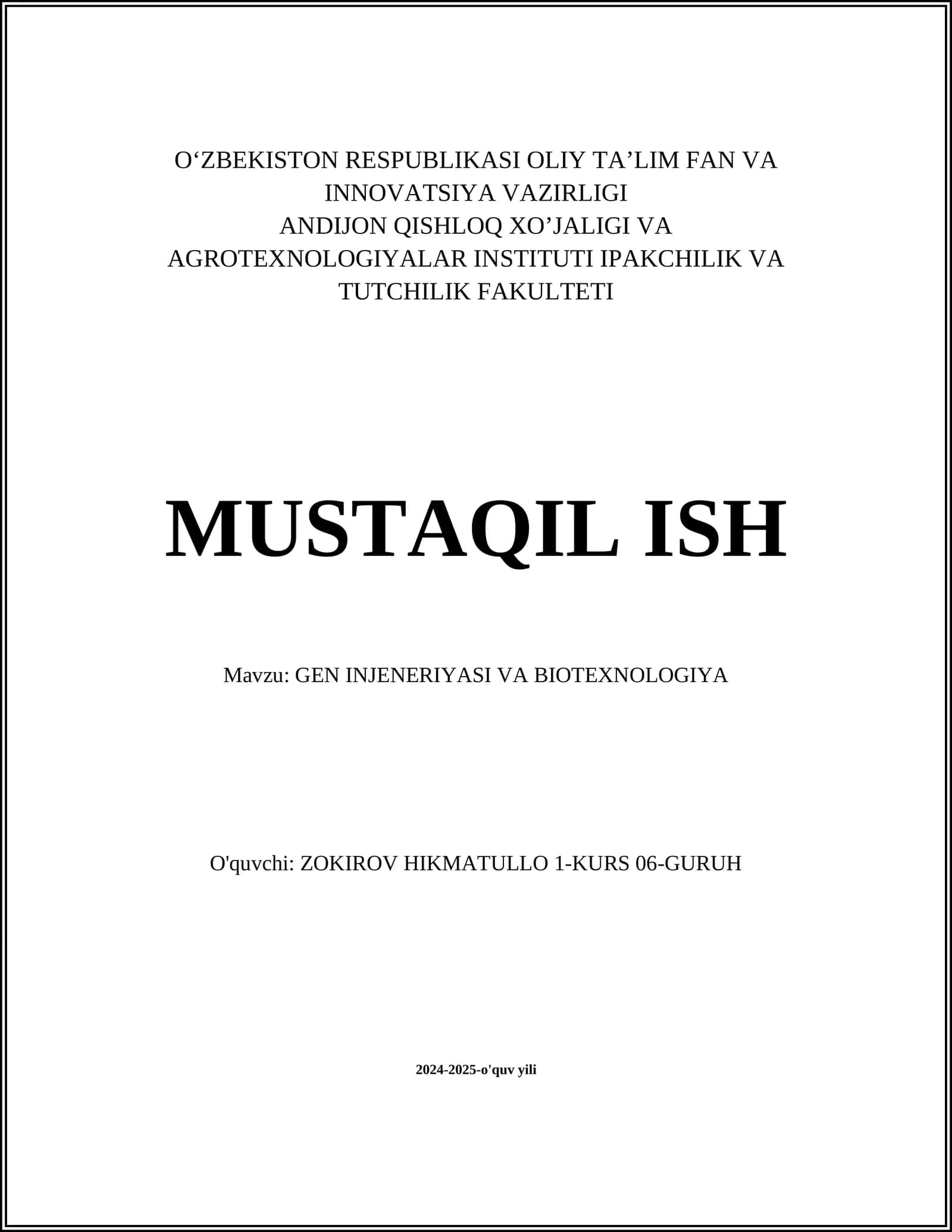 GEN INJENERIYASI VA BIOTEXNOLOGIYA