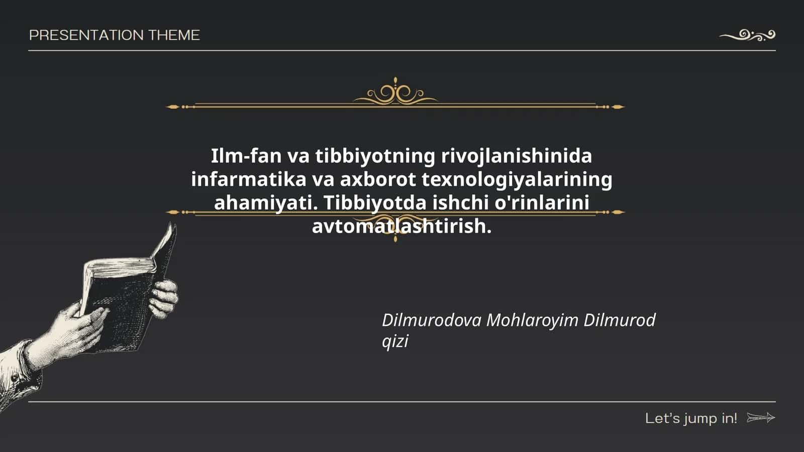 Ilm-fan va tibbiyotning rivojlanishinida infarmatika va axborot texnologiyalarining ahamiyati. Tibbiyotda ishchi o'rinlarini avtomatlashtirish