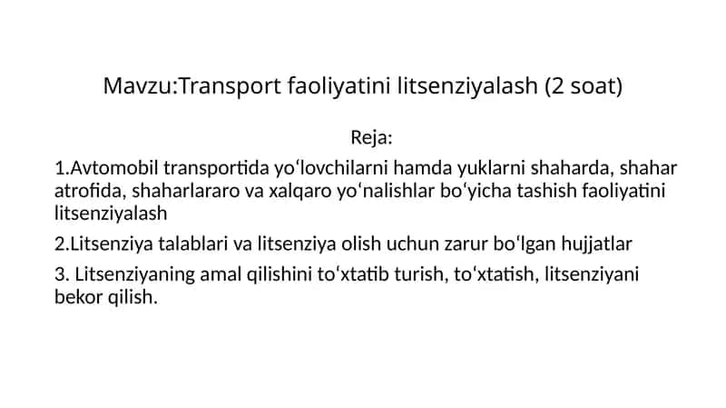 Transport faoliyatini litsenziyalash