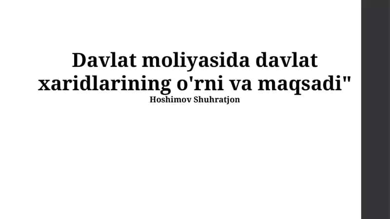 Davlat Xaridlarining Davlat Moliyasidagi O'rni