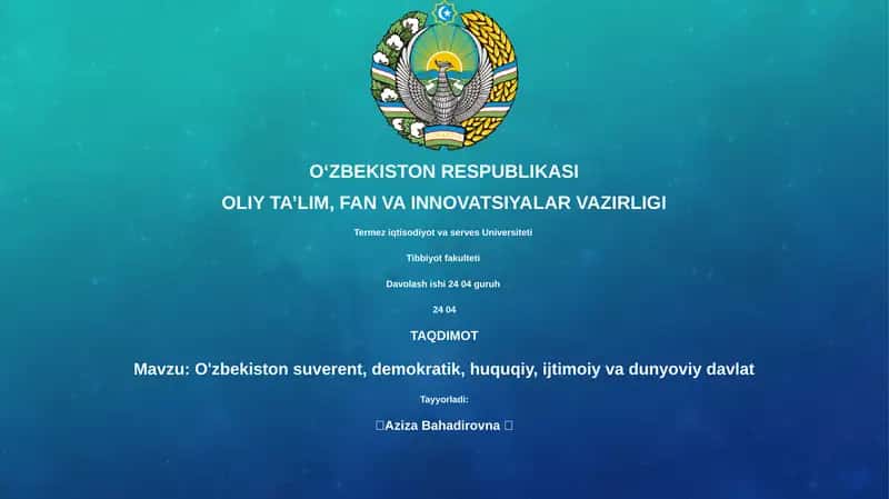 Mavzu: O'zbekiston suverent, demokratik, huquqiy, ijtimoiy va dunyoviy davlat
