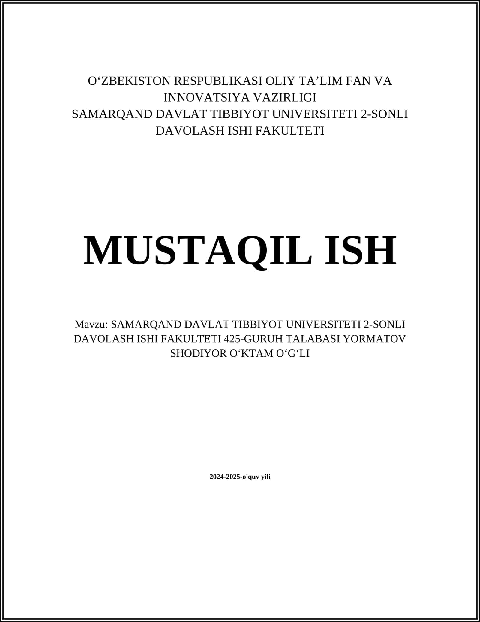 SAMARQAND DAVLAT TIBBIYOT UNIVERSITETI 2-SONLI DAVOLASH ISHI FAKULTETI
