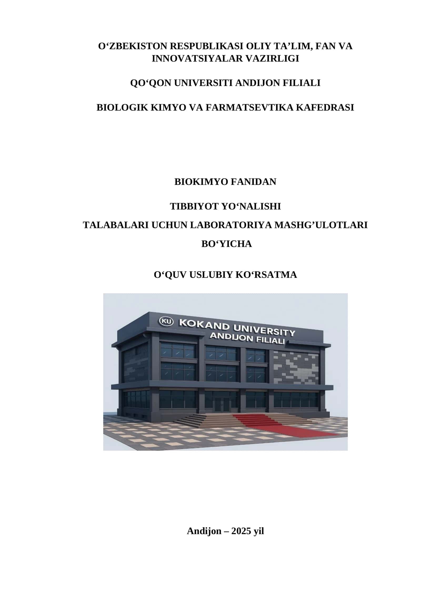 Laboratoriya Mashg'ulotlari Bo'yicha Uslubiy Ko'rsatma