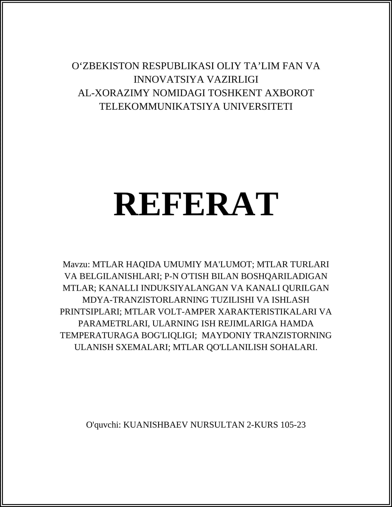 MTLAR HAQIDA UMUMIY MA'LUMOT