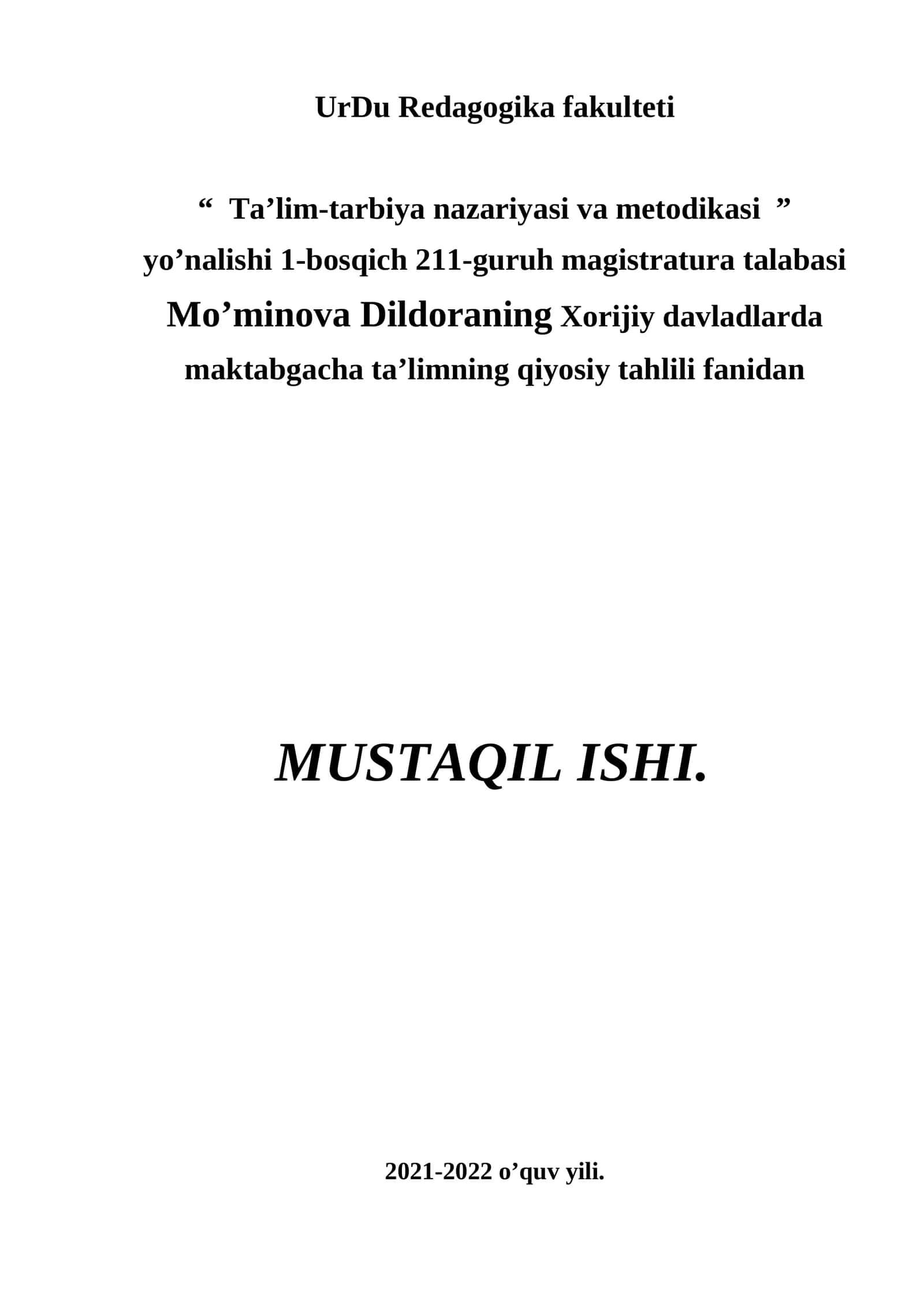 Ta’lim-tarbiya nazariyasi va metodikasi