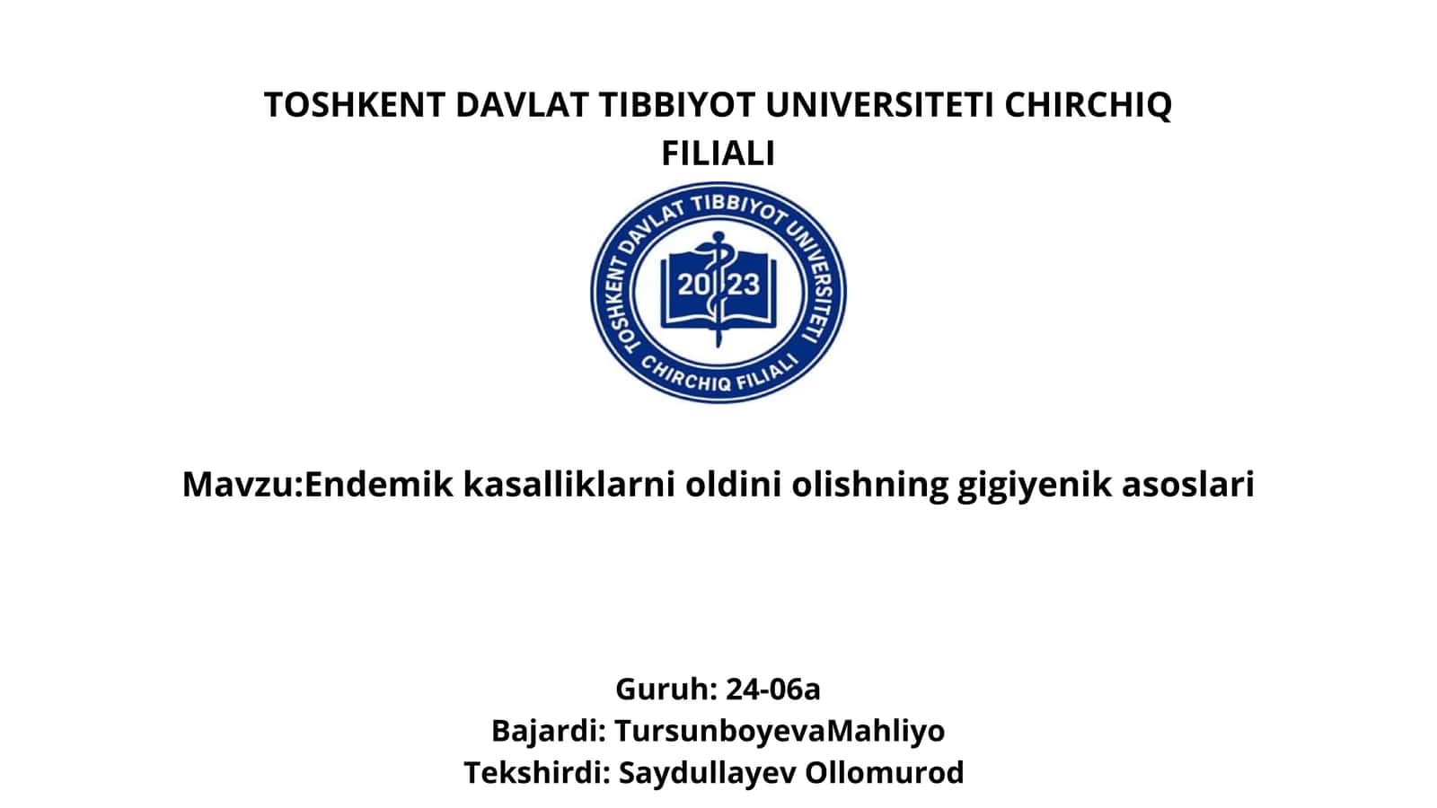 Endemik kasalliklarni oldini olishning gigiyenik asoslari