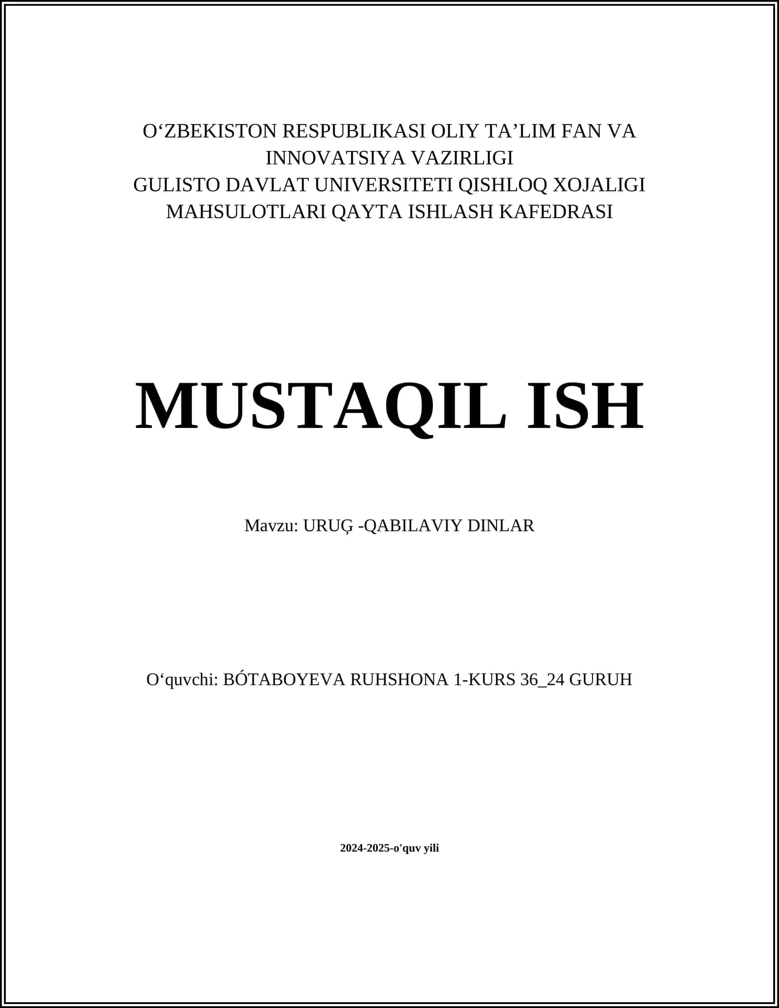 URUĢ -QABILAVIY DINLAR