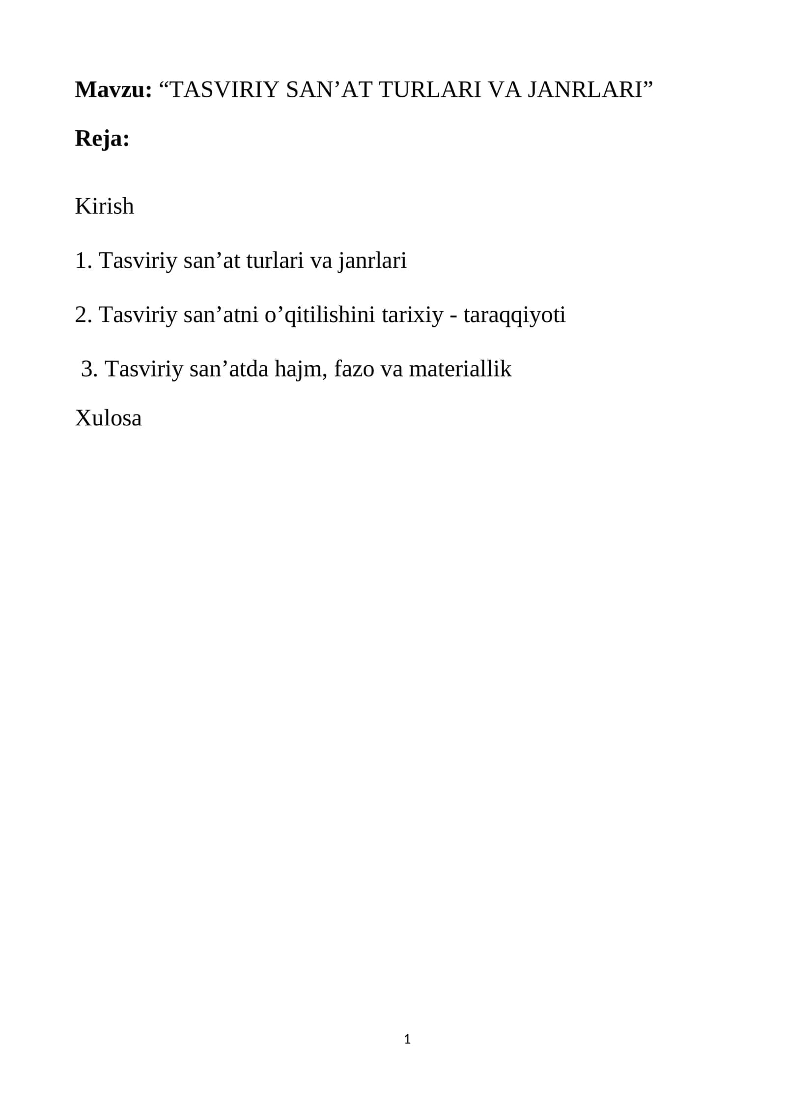 TASVIRIY SAN’AT TURLARI VA JANRLARI