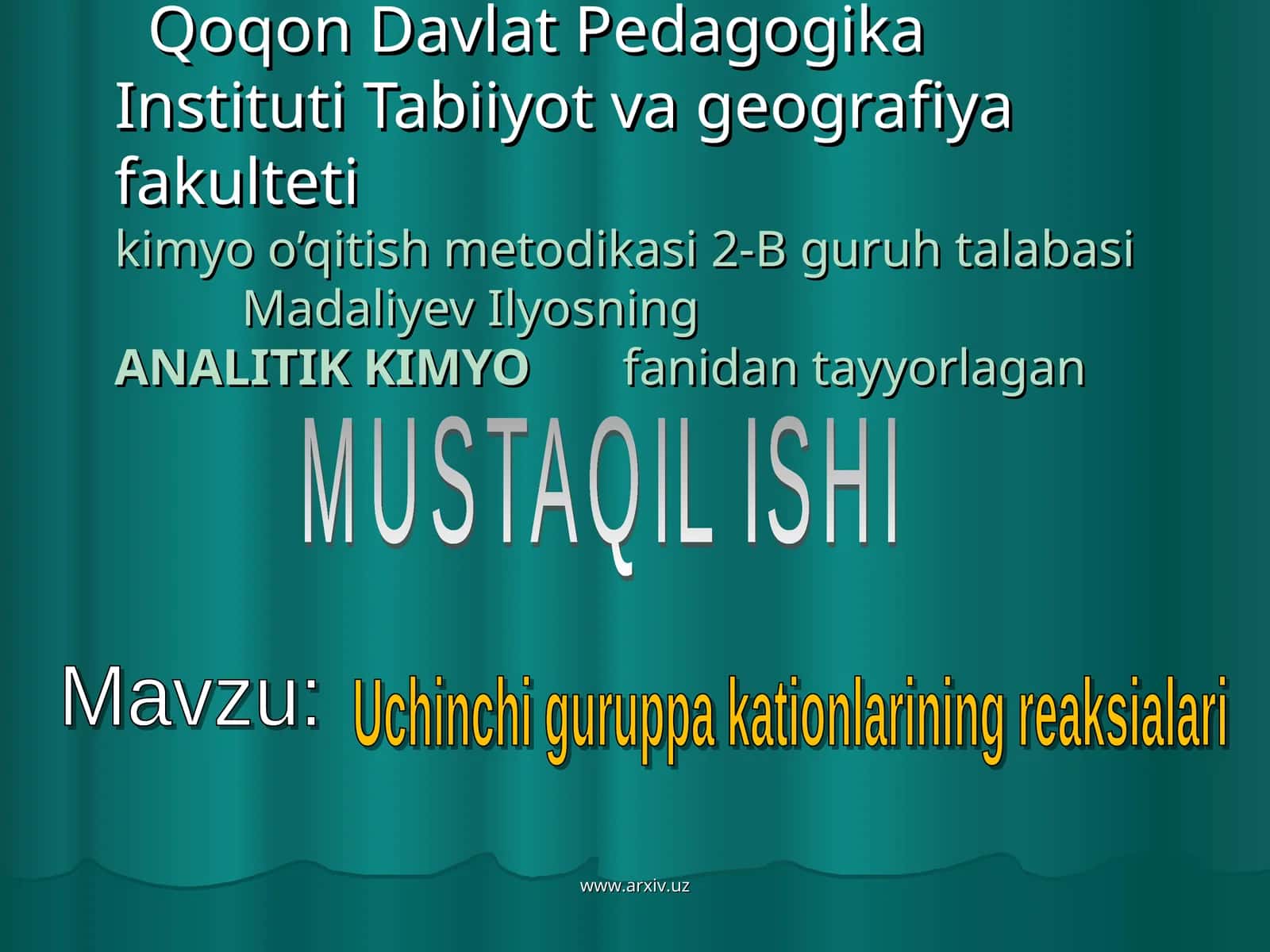 Kimyo o’qitish metodikasi 2-B