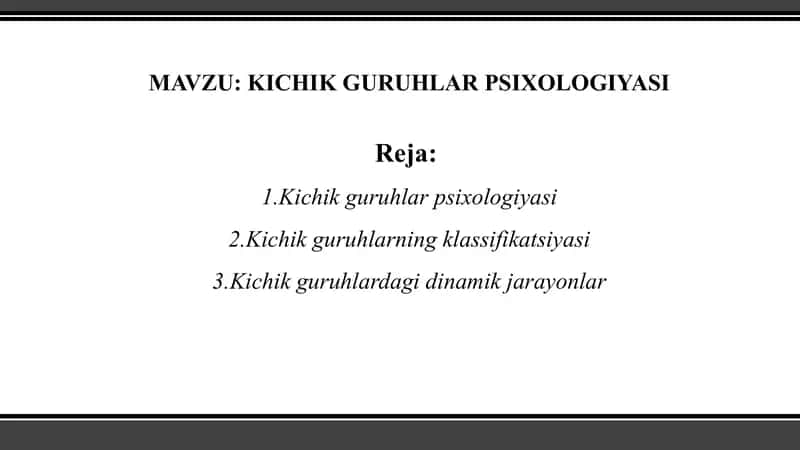 Kichik Guruhlar Psixologiyasi