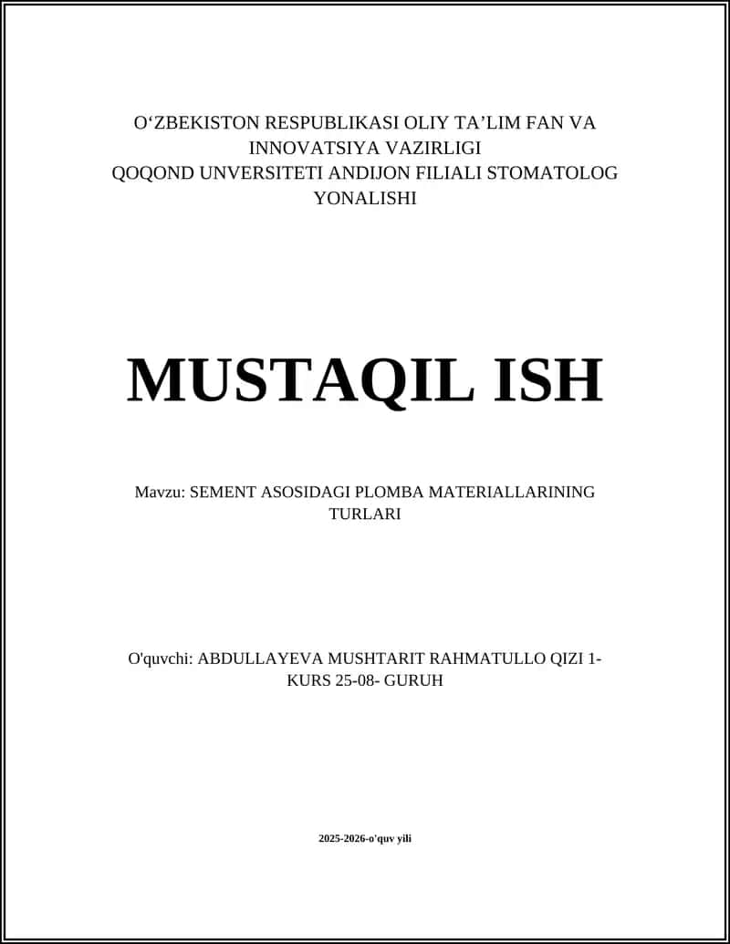SEMENT ASOSIDAGI PLOMBA MATERIALLARINING TURLARI