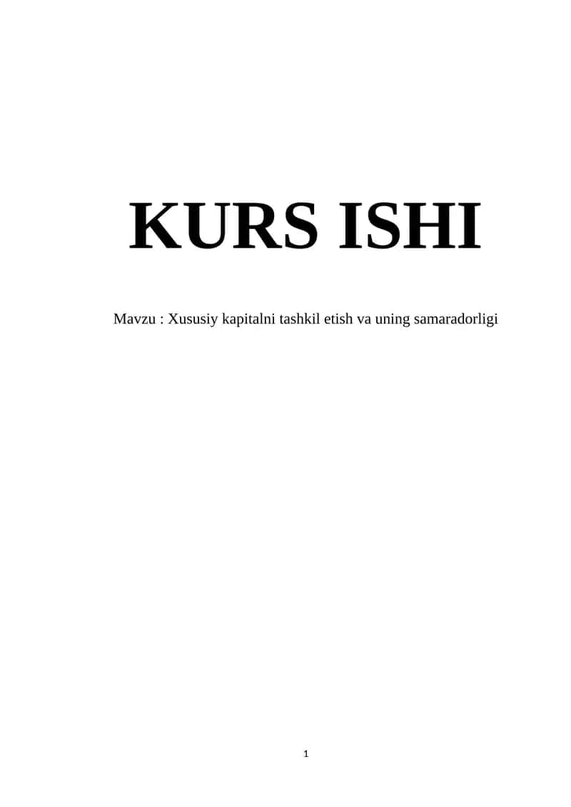 Xususiy kapitalni tashkil etish va uning samaradorligi