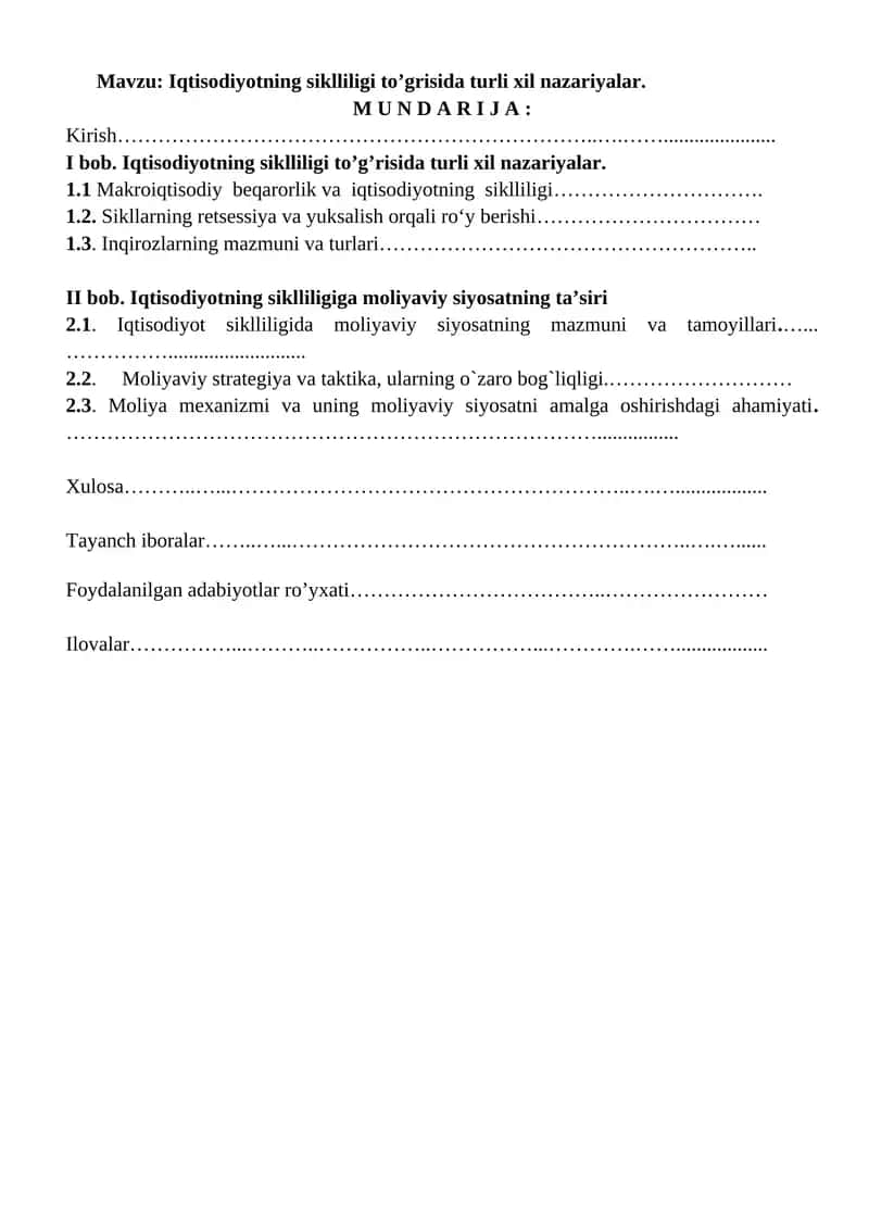 Iqtisodiyotning siklliligi to’grisida turli xil nazariyalar