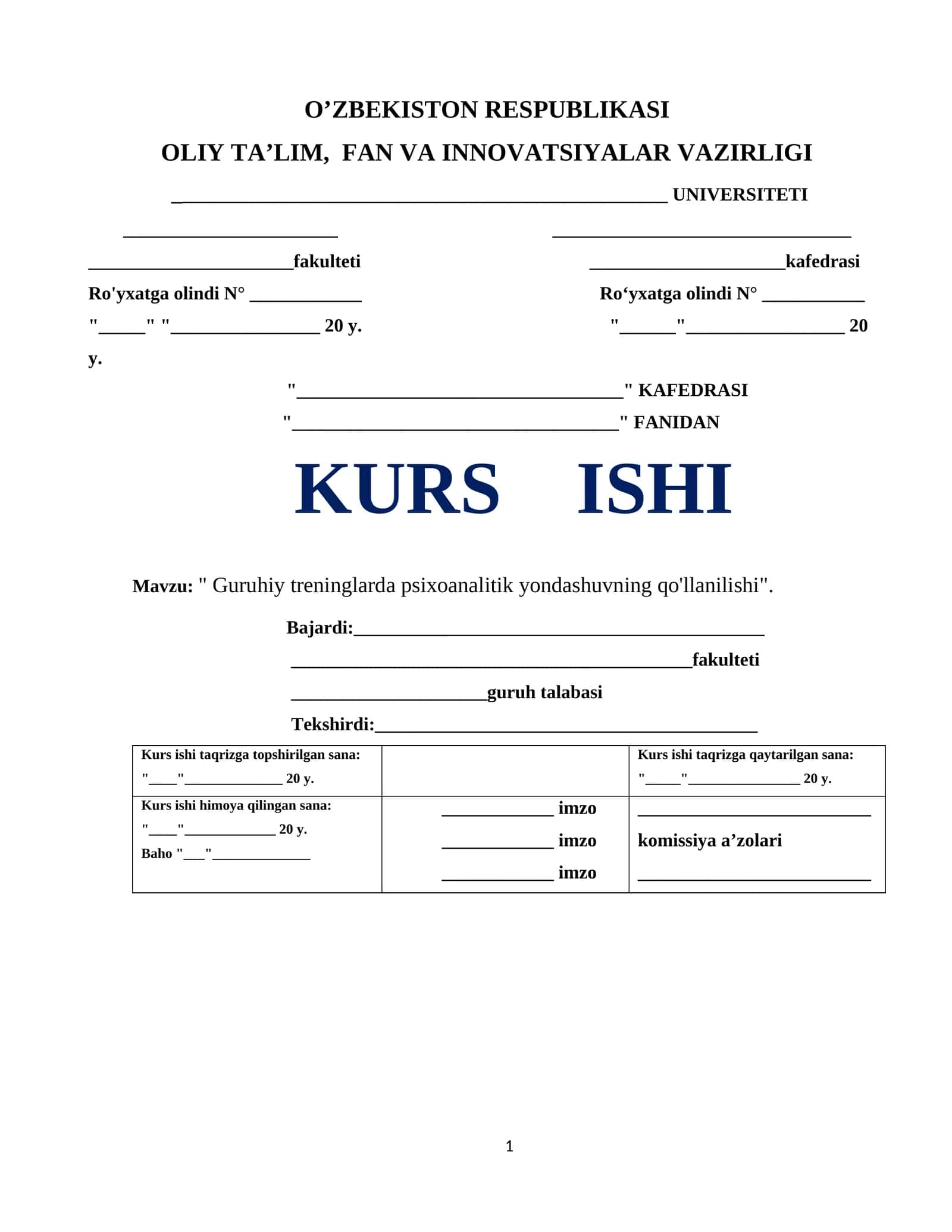 Guruhiy treninglarda psixoanalitik yondashuvning qo'llanilishi