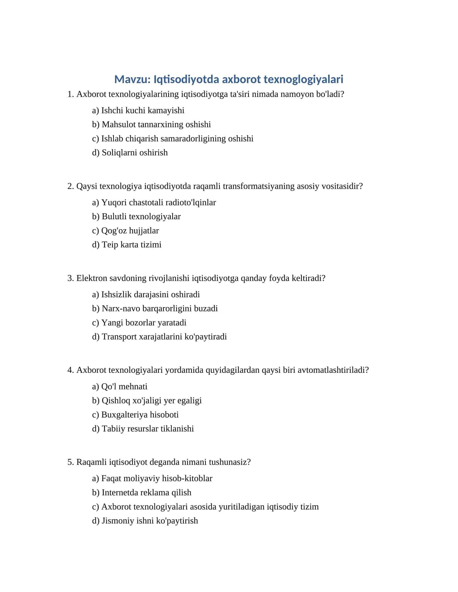 Iqtisodiyotda axborot texnoglogiyalari