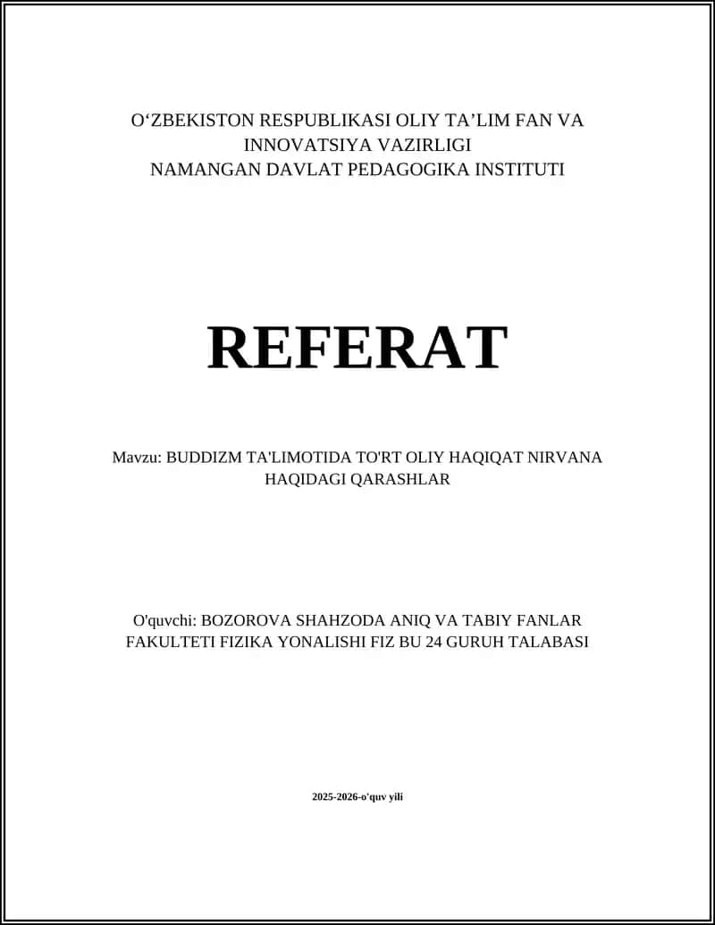 TO'RT OLIY HAQIQAT NIRVANA HAQIDAGI QARASHLAR