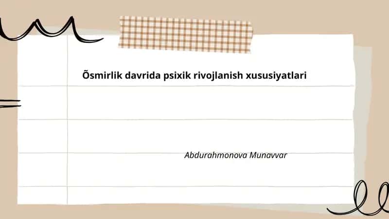 O'smirlik Davrida Psixik Rivojlanish Xususiyatlari