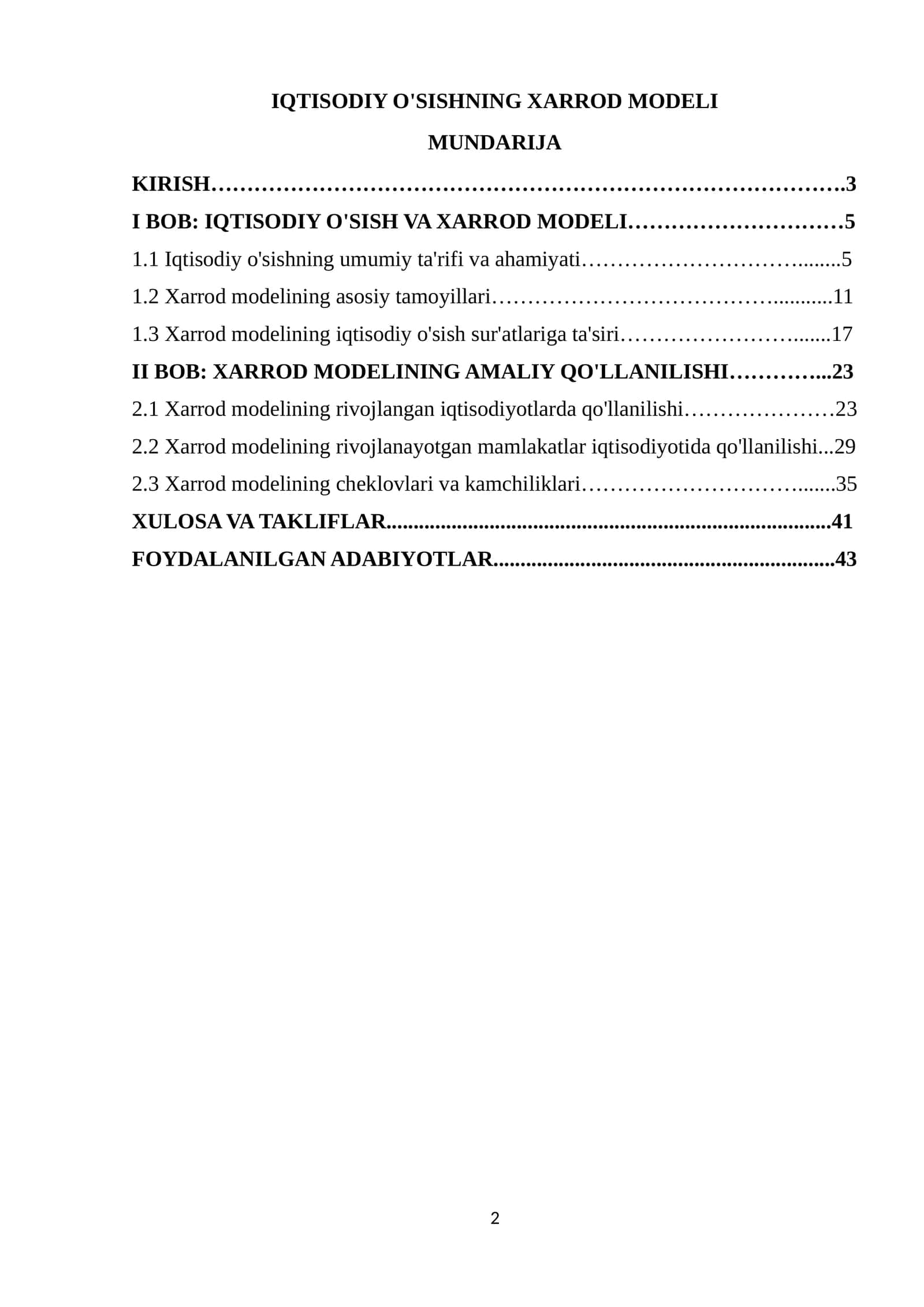 IQTISODIY O'SISHNING XARROD MODELI