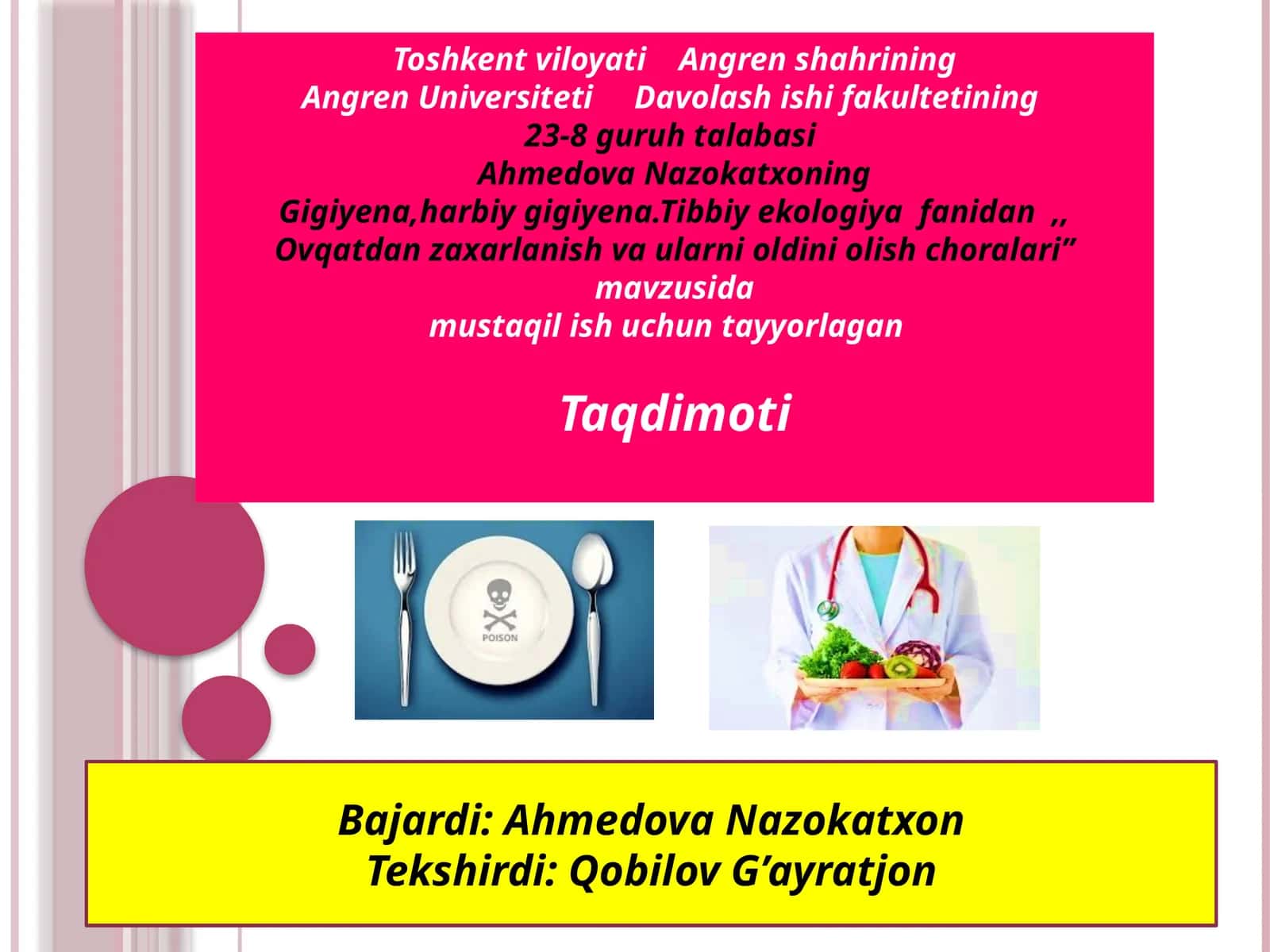 Ovqatdan zaxarlanish va ularni oldini olish choralari