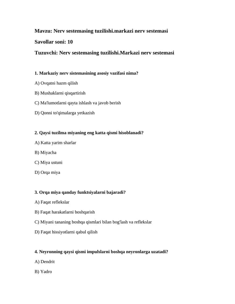 Nerv sestemasi tuzilishi