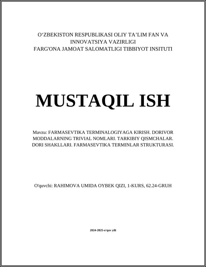 FARMASEVTIKA TERMINALOGIYAGA KIRISH
