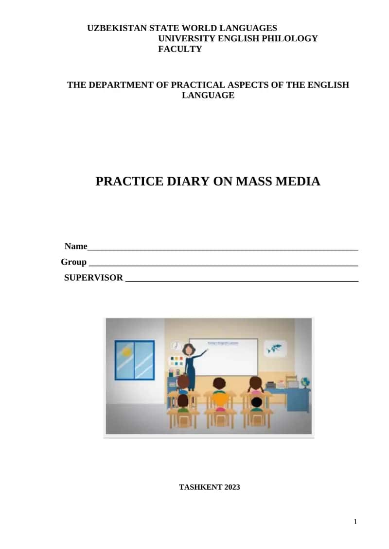 PRACTICE DIARY ON MASS MEDIA