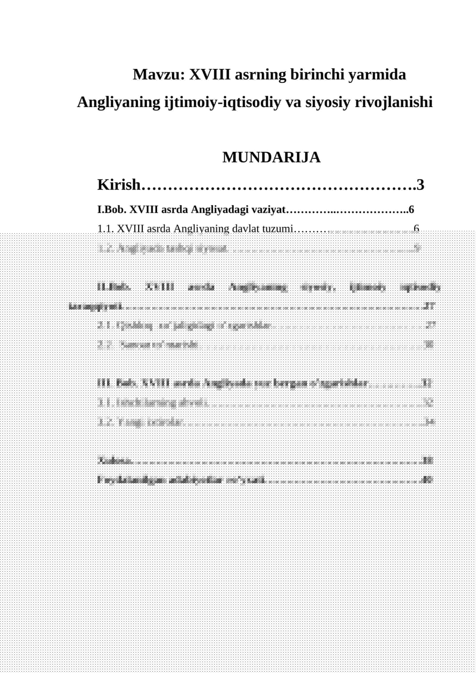 XVIII asrning birinchi yarmida Angliyaning ijtimoiy-iqtisodiy va siyosiy rivojlanishi