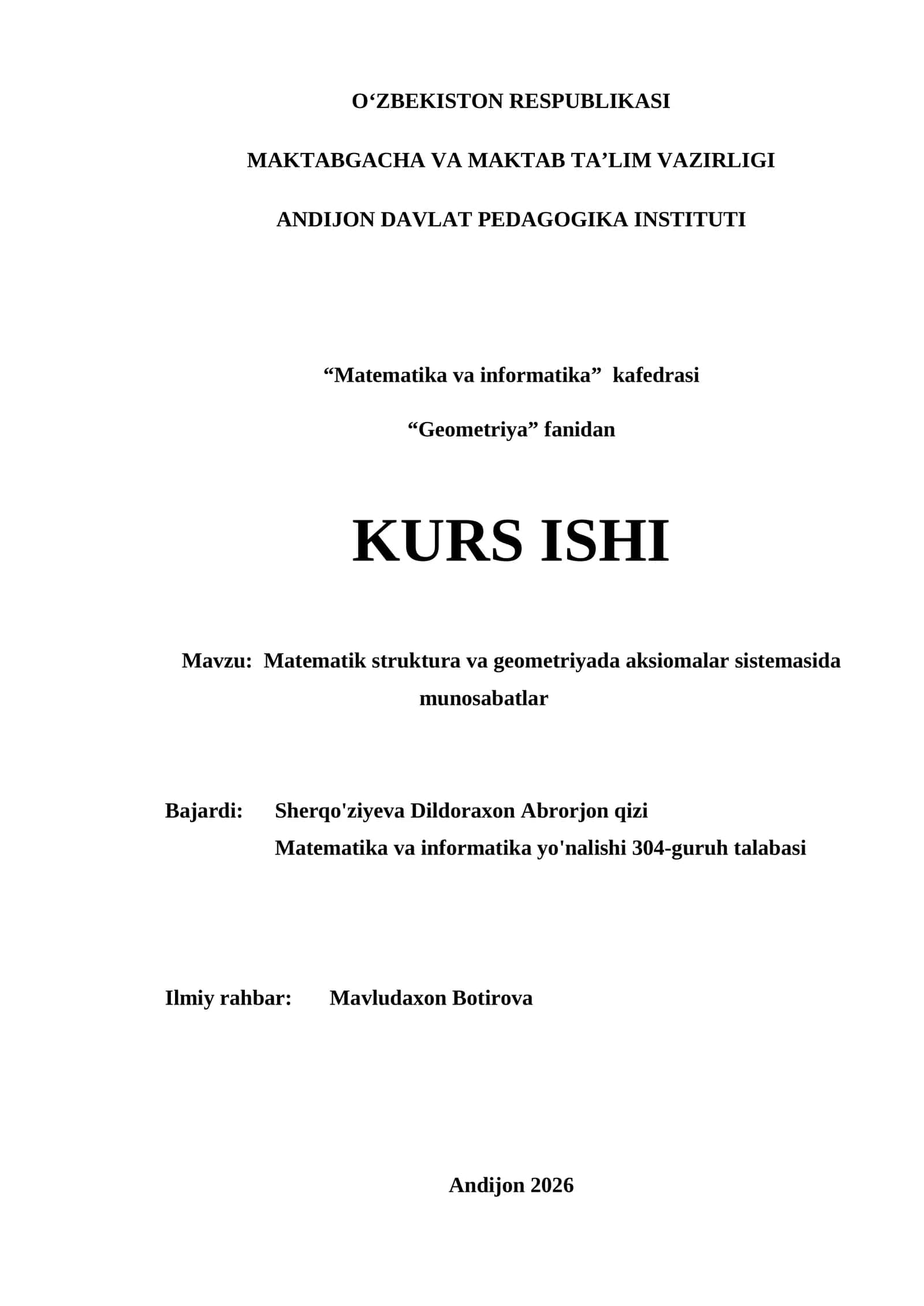 Geometriya fanidan Kurs ishi