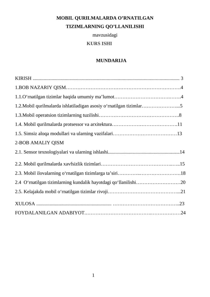 MOBIL QURILMALARDA O’RNATILGAN TIZIMLARNING QO’LLANILISHI