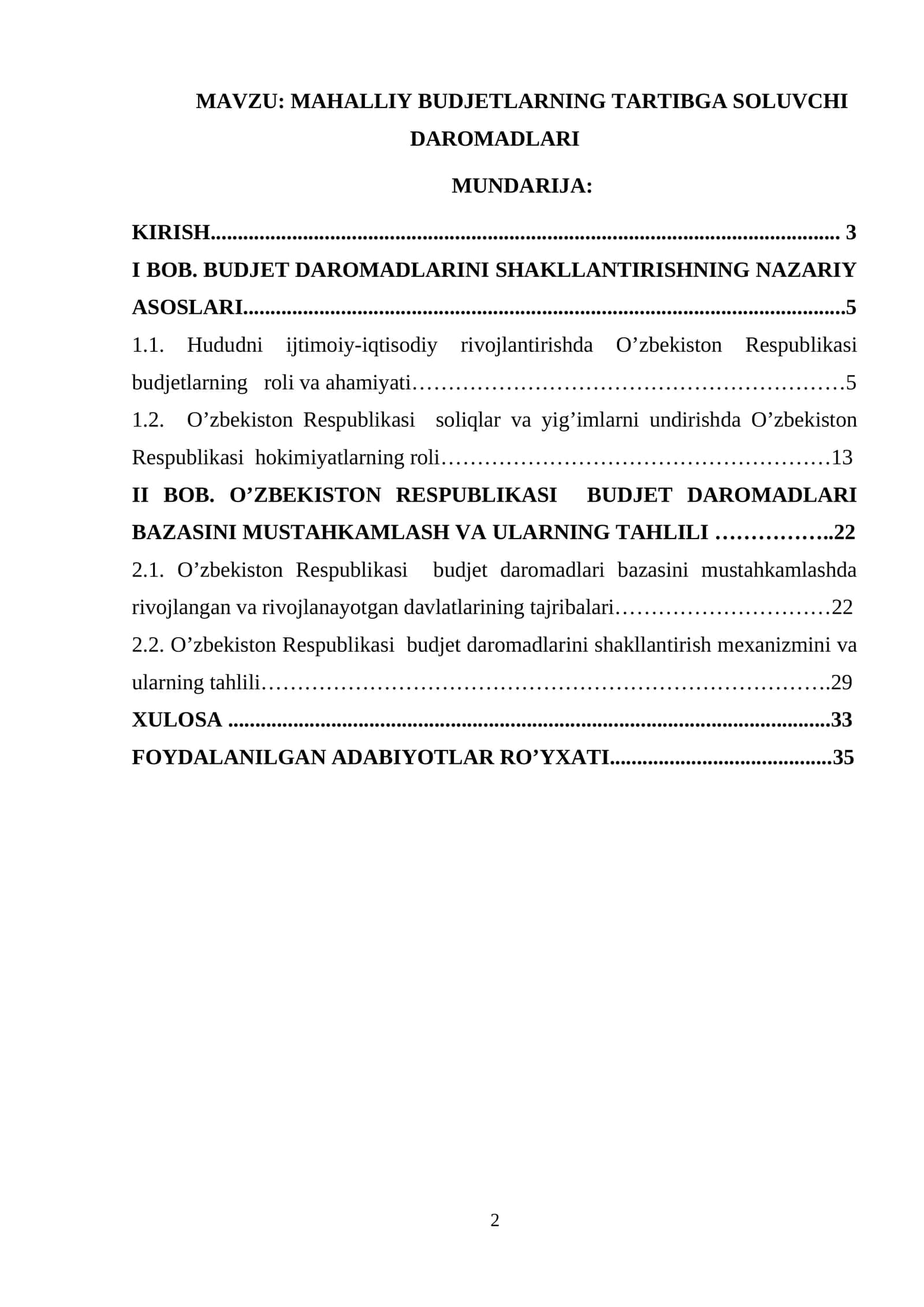 MAHALLIY BUDJETLARNING TARTIBGA SOLUVCHI DAROMADLARI