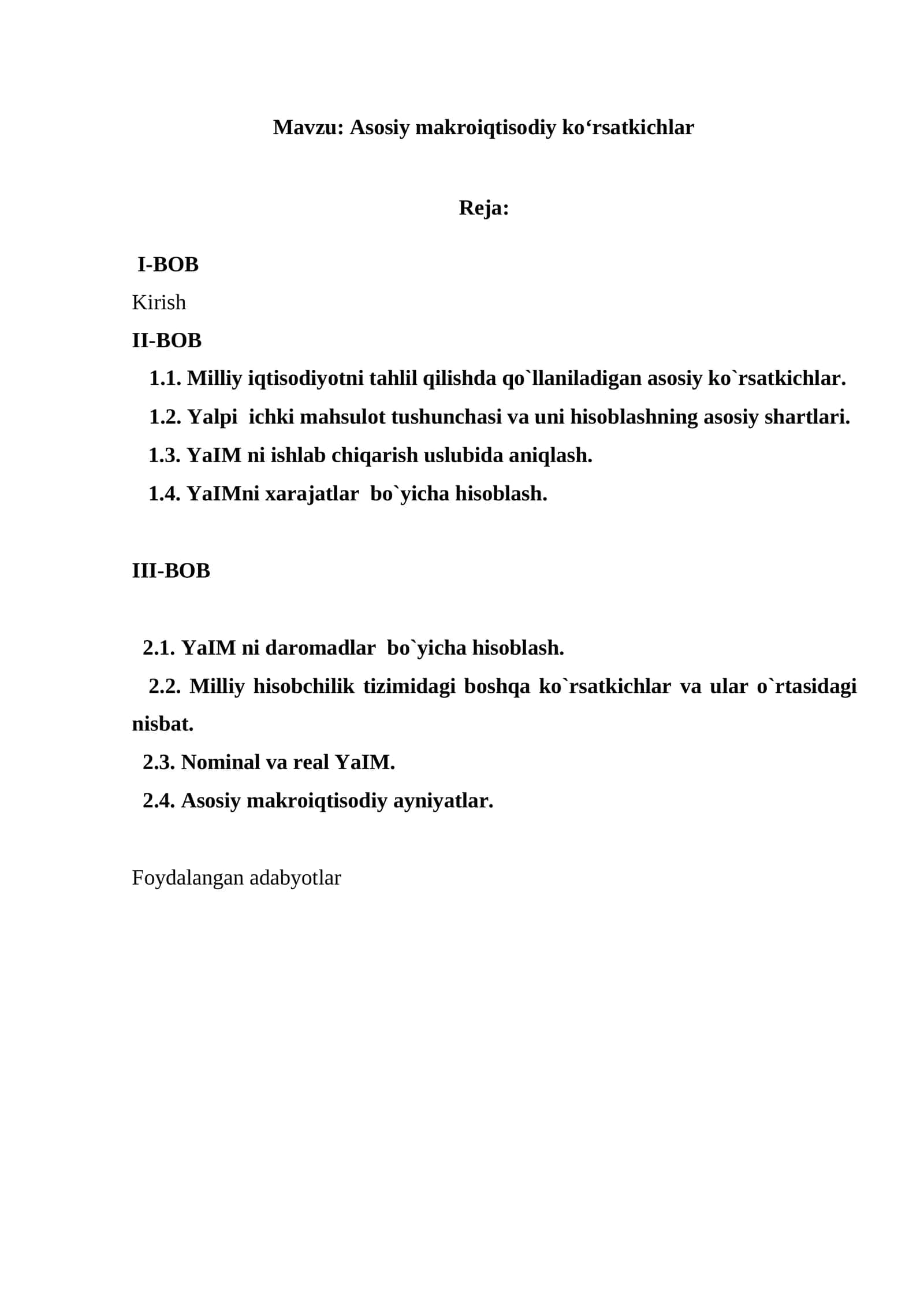 Asosiy makroiqtisodiy ko'rsatkichlar