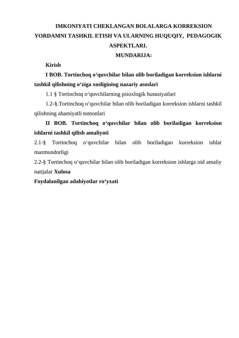 Tortinchoq o‘quvchilar bilan olib boriladigan korreksion ishlarni tashkil qilish