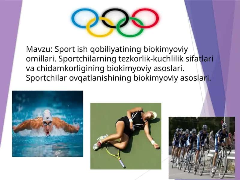 Sport ish qobiliyatining biokimyoviy omillari. Sportchilarning tezkorlik-kuchlilik sifatlari va chidamkorligining biokimyoviy asoslari. Sportchilar ovqatlanishining biokimyoviy asoslari