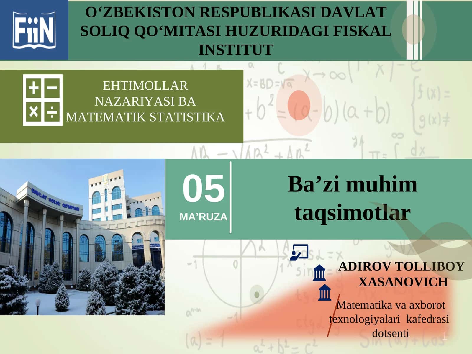EHTIMOLLAR NAZARIYASI BA MATEMATIK STATISTIKA