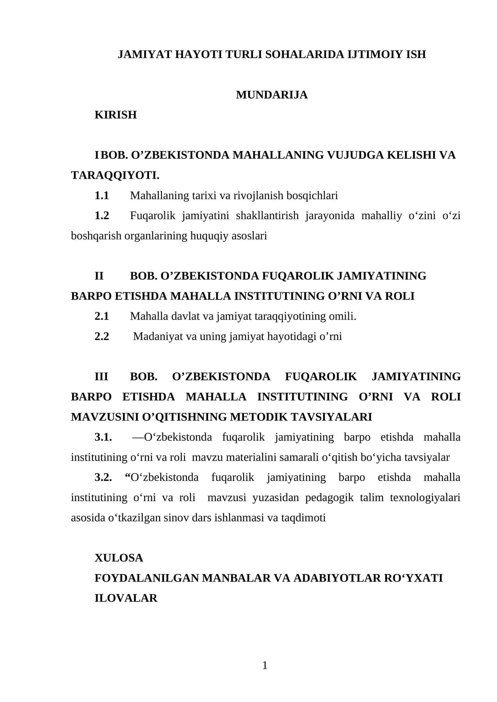 O‘zbekistonda fuqarolik jamiyatining barpo etishda mahalla institutining o‘rni va roli