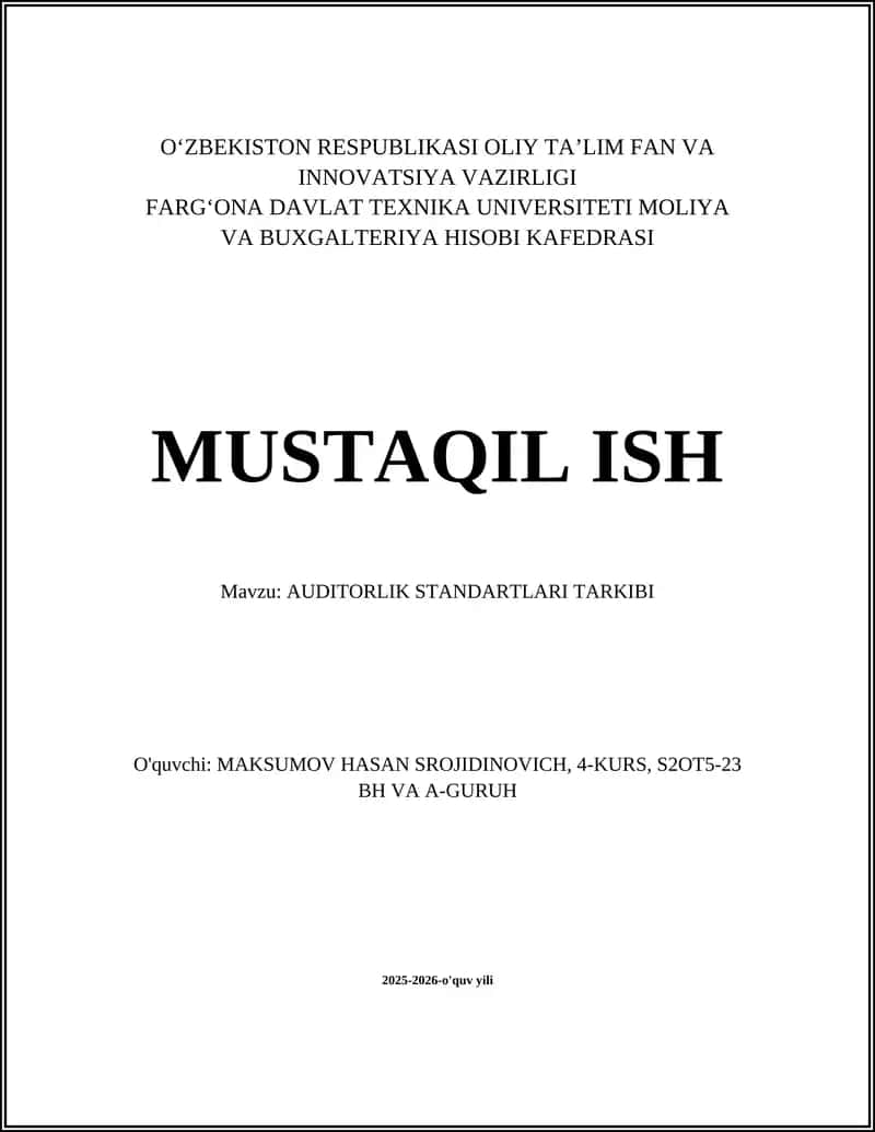 AUDITORLIK STANDARTLARI TARKIBI