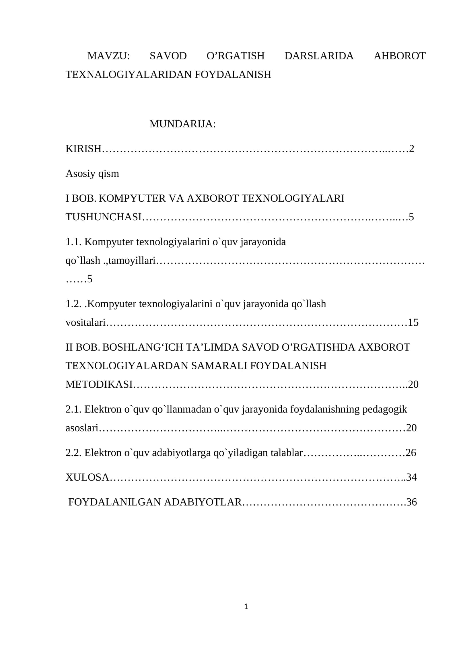 SAVOD O’RGATISH DARSLARIDA AHBOROT TEXNALOGIYALARIDAN FOYDALANISH