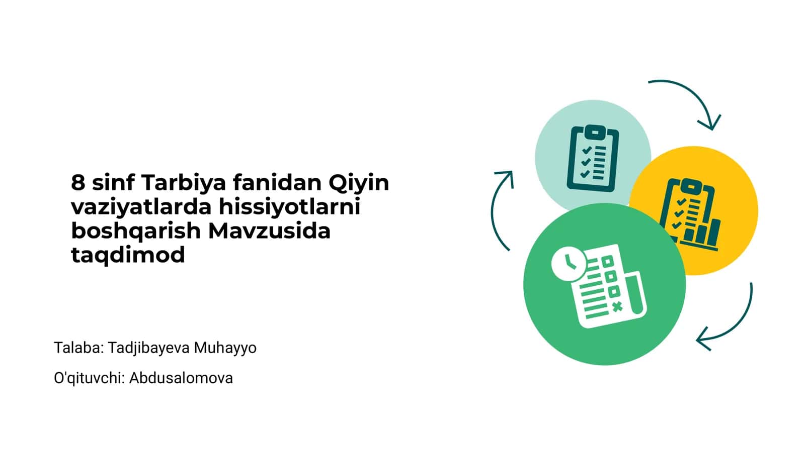 8 sinf Tarbiya fanidan Qiyin vaziyatlarda hissiyotlarni boshqarish