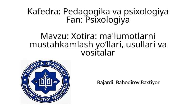 Xotira: Ma'lumotlarni Mustahkamlash Yo‘llari