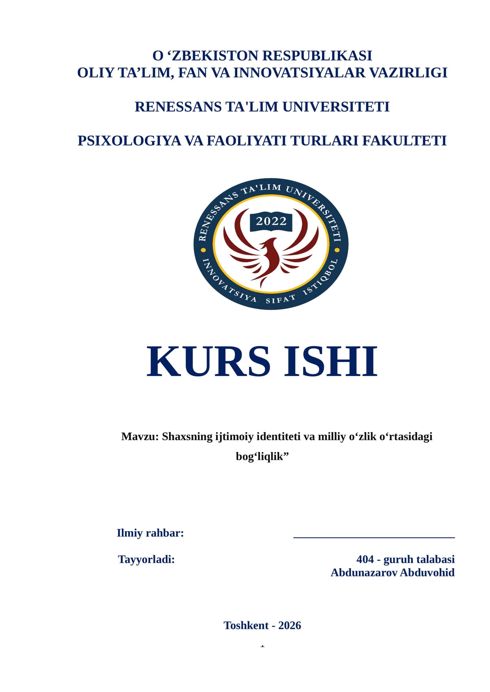 Shaxsning ijtimoiy identiteti va milliy o‘zlik o‘rtasidagi bog‘liqlik