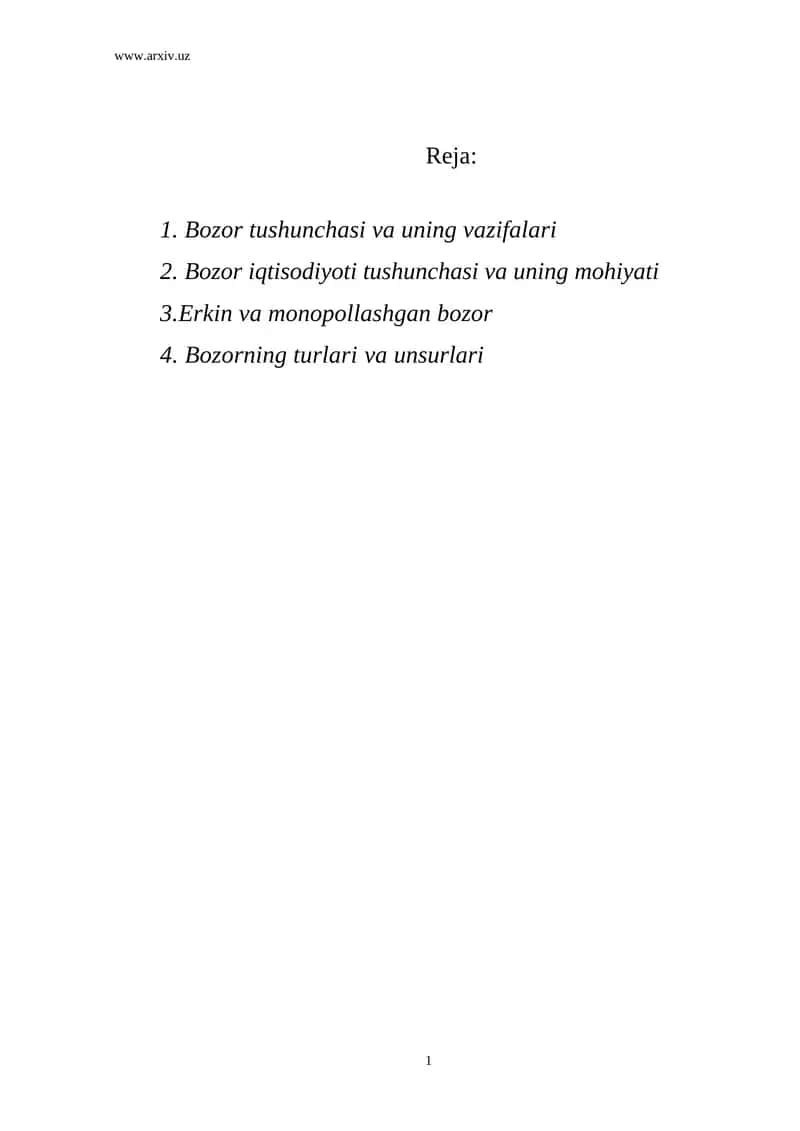 Bozor tushunchasi va uning vazifalari